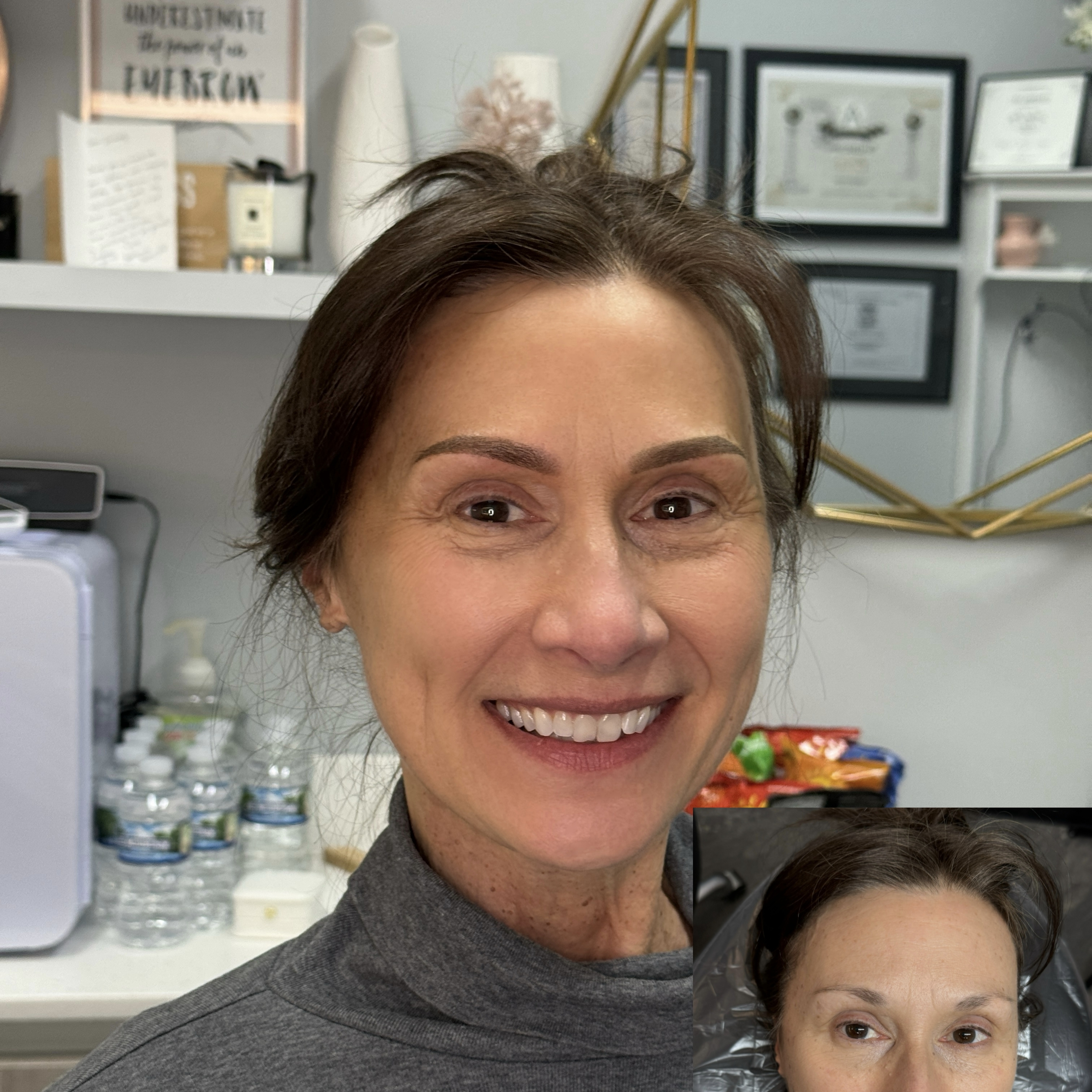 Client with Ombre Brows smiling after healed procedure