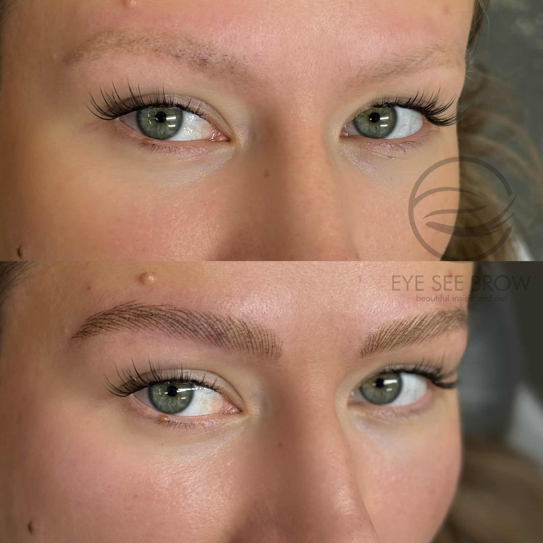 Before and after Nano Brows showing fuller brows