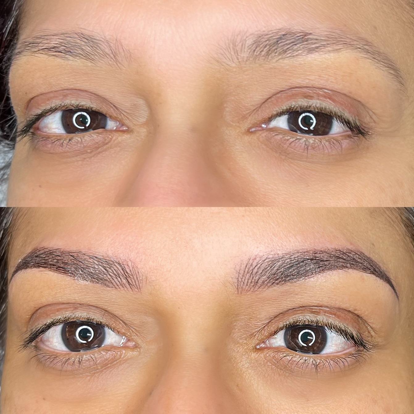 Before and after Combination Brows showing smooth gradient effect