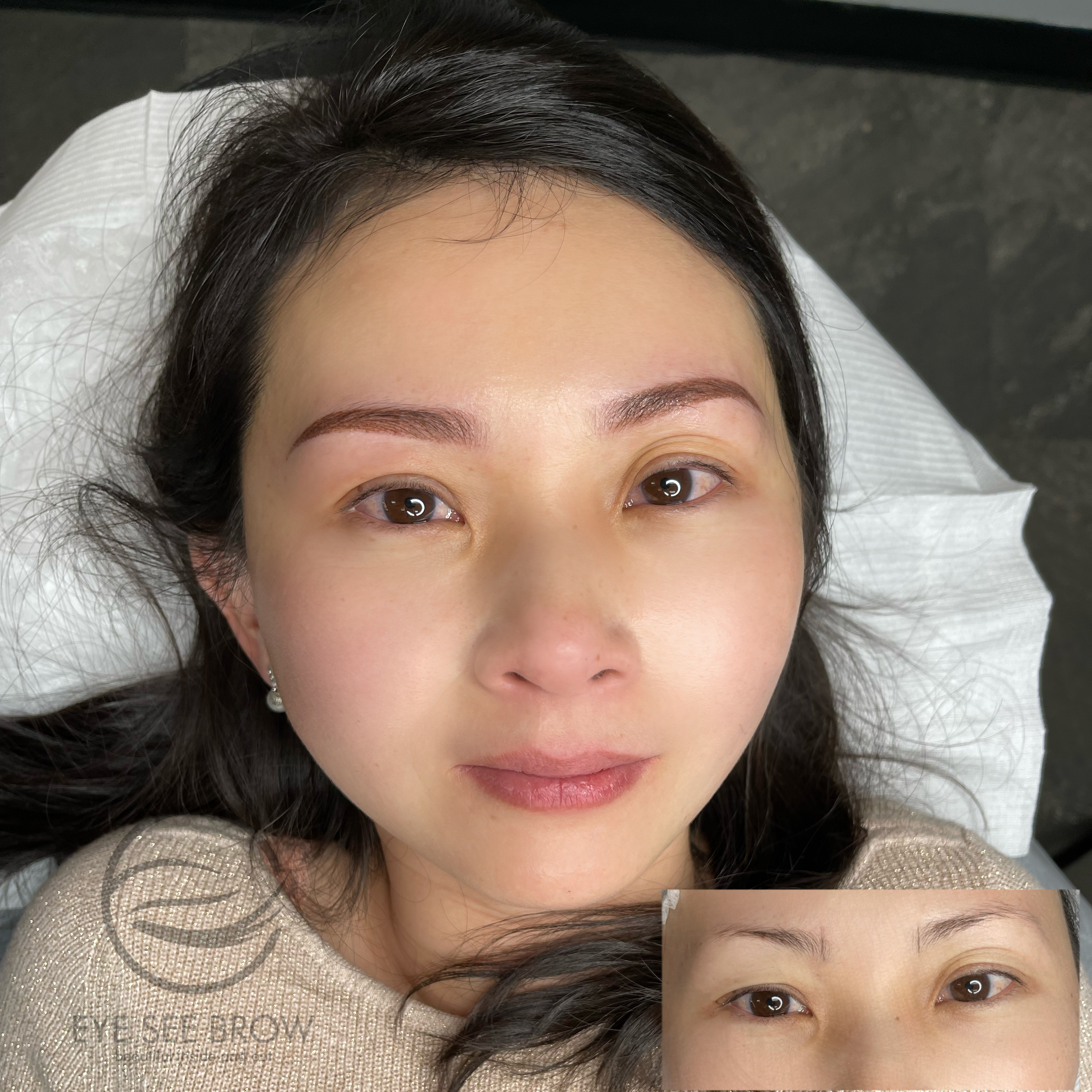 Client showing natural healed Combination Brows result